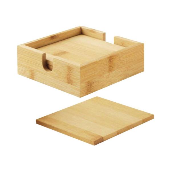 4 Pcs Bamboo Square Tea Coasters Sets with Case