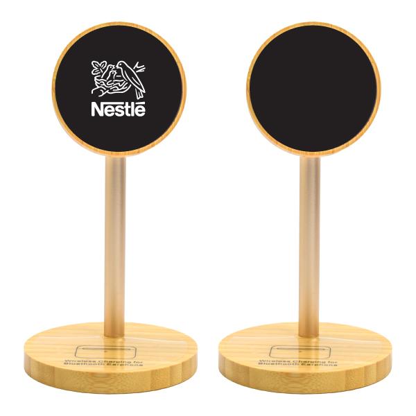 Bamboo Wireless charger Stand with Lightup logo