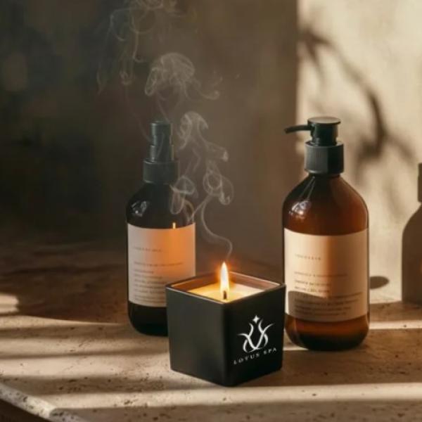 Scented Candle in Square Glass Bottle