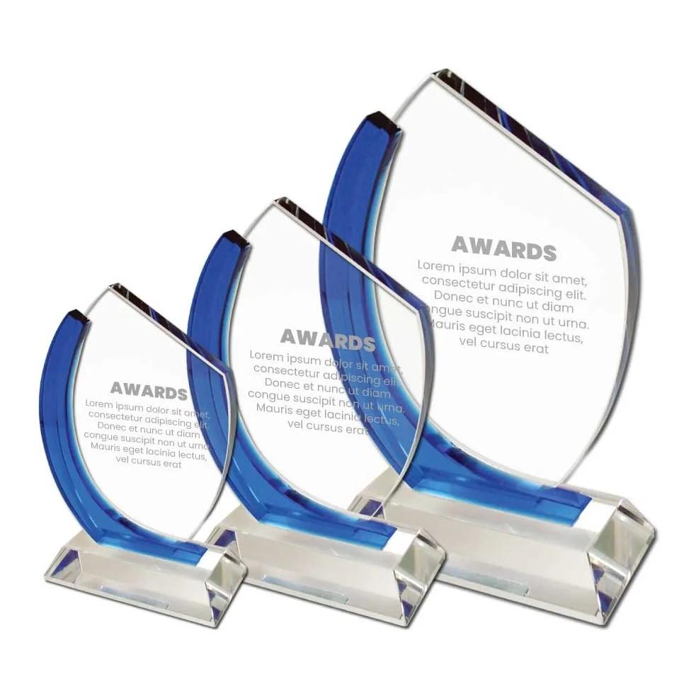 Crystal Awards with Blue Design on the side