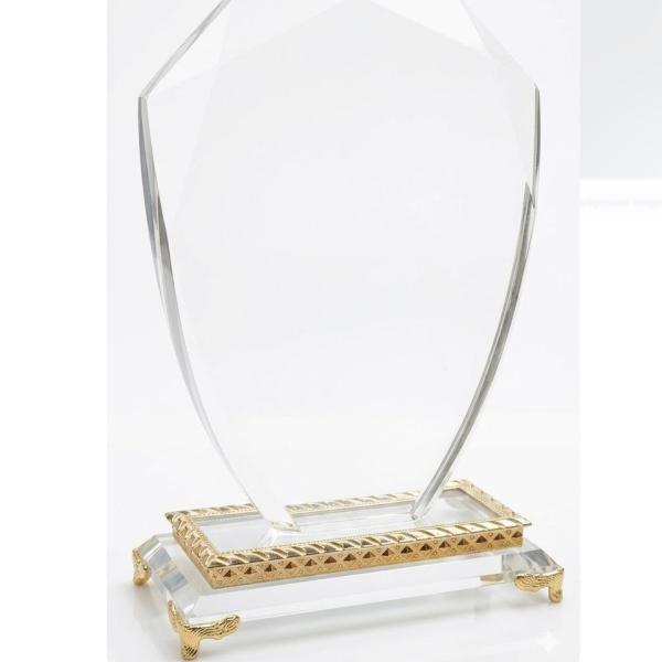 Elegant Diamond Cut Shield Crystal Award with Premium Gold Accents