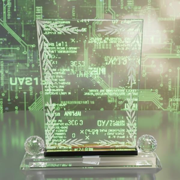 Crystal Award with laser Marked leaves design