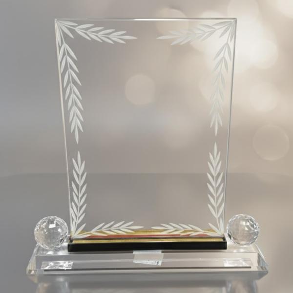 Crystal Award with laser Marked leaves design