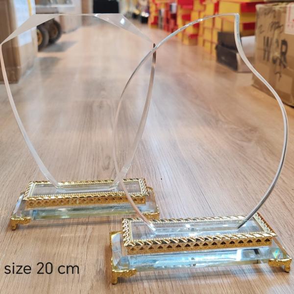 Elegant Diamond Cut Shield Crystal Award with Premium Gold Accents