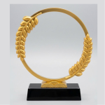 Radiant Golden Laurels Circular Trophy: Elegant Recognition Award