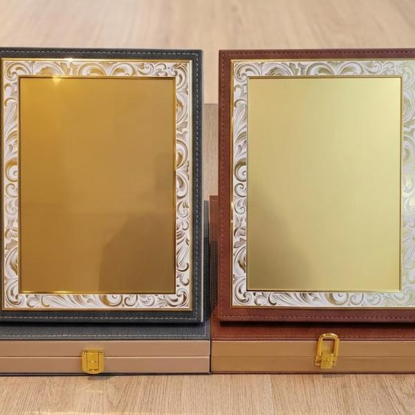 Premium Leatherette & Gold Filigree Recognition Plaque