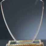 Elegant Diamond Cut Shield Crystal Award with Premium Gold Accents