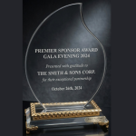 Flame Shape Premium Crystal Award with Ornate Gold Base