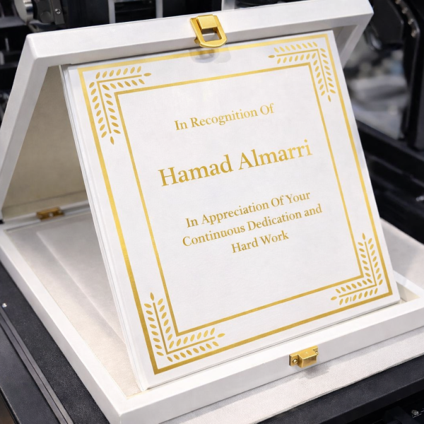 Premium White Wooden Award Plaque with Hinged Presentation Box
