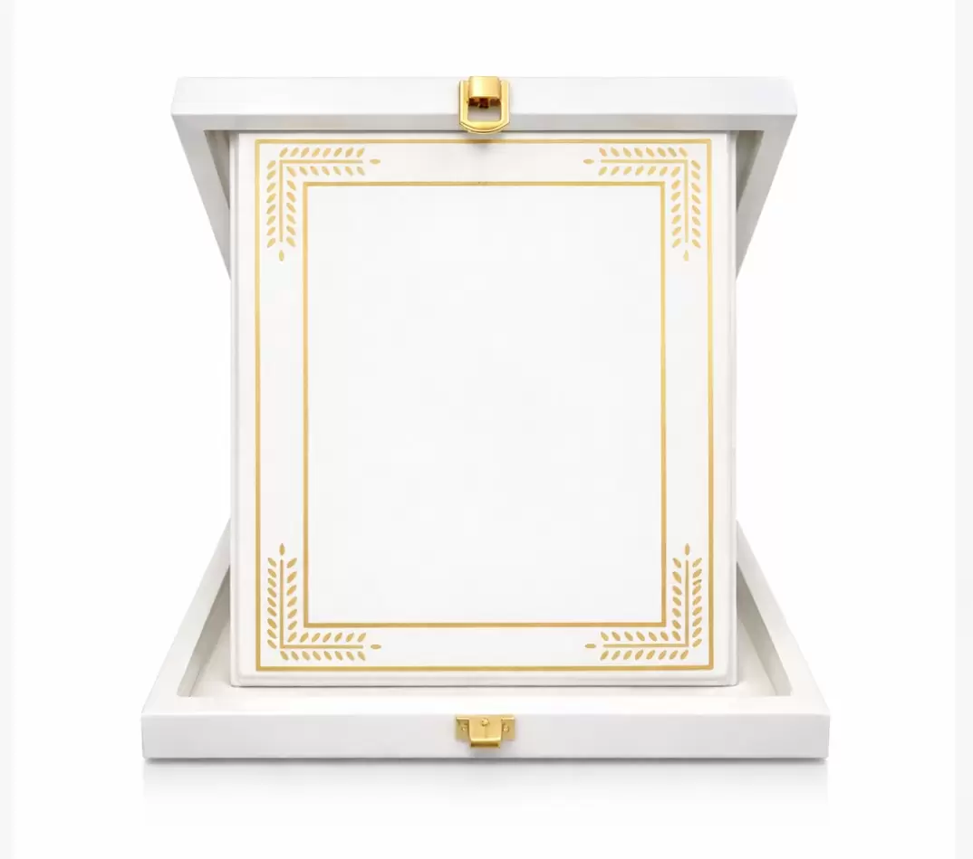 Premium White Wooden Award Plaque with Hinged Presentation Box